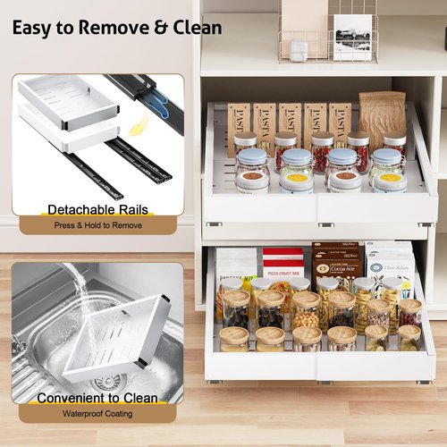 2 Pack Pull Out Cabinet Organizer, Expandable Width (11.4"-18.9") Depth (16.3"-21.7") Pull out Drawers for Cabinets with 3 Rails, No Drill Adhesive Film or Nail Slide out Drawers for Kitchen, Pantry