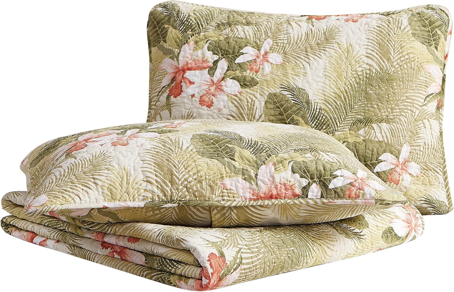 Tommy Bahama - King Quilt Set, Reversible Floral Bedding with Matching Shams, Bedding Set Seasons (Tropical Orchid Green, King)