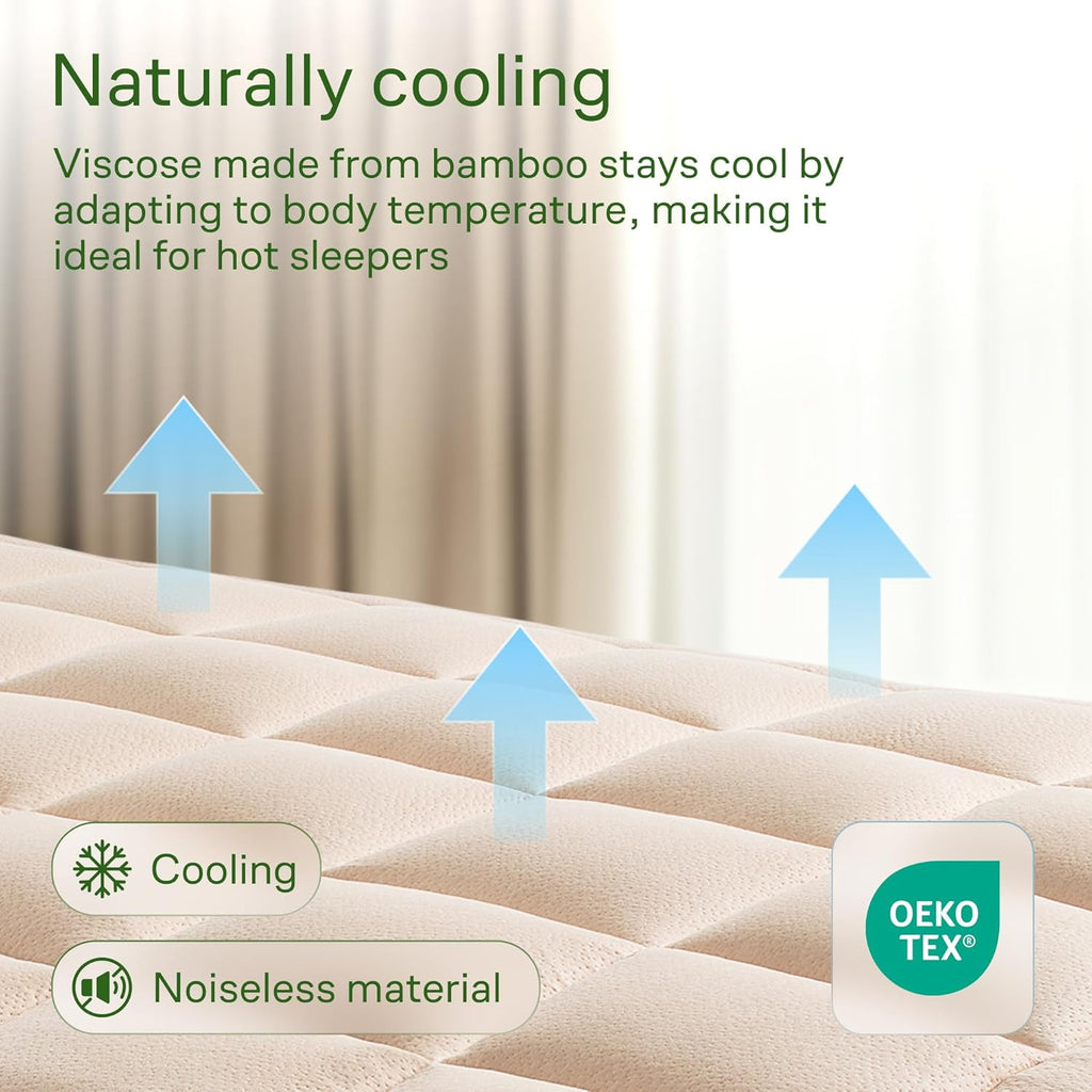 Niagara Ultra Soft King Size Mattress Topper - Bamboo Viscose Pillow Top for Back Pain Relief | Naturally Cooling, Beige