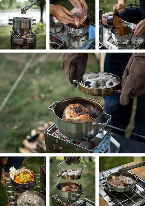 CAMPINGMOON 1.5 Quart Stainless Steel Dutch Oven 6-Inch 2 in 1 Skillet Lid Solo Camping Cookware Set DO-25