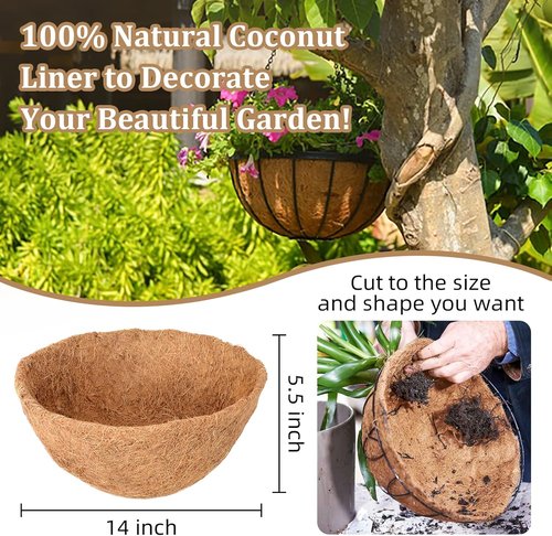Legigo 14-Inch Coco Fiber Hanging Basket Liners - 100% Natural Round Replacement for Flowers & Vegetables