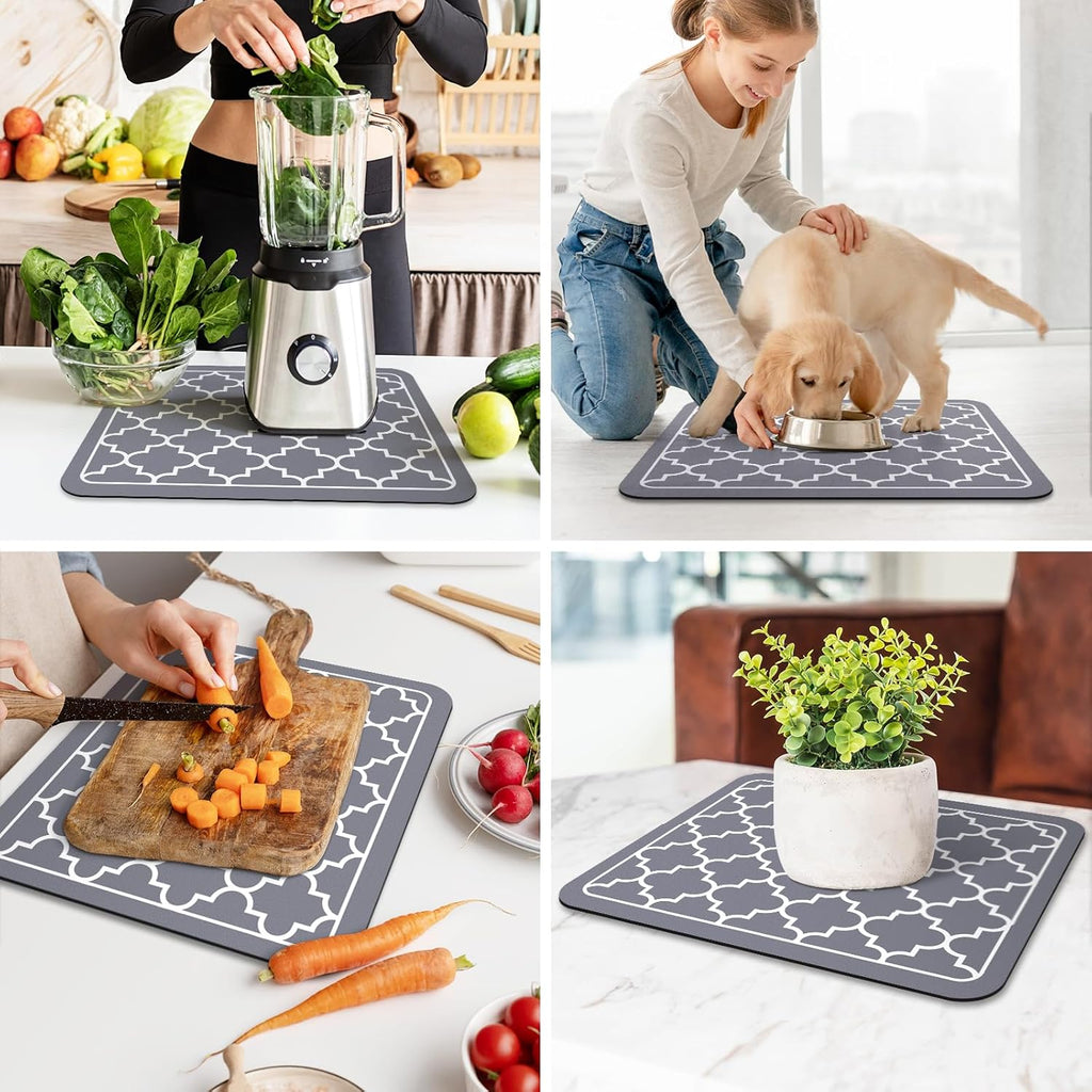WISELIFE Dish Drying Mat - Super Absorbent Kitchen Counter Mat | Large 15"x18" Stylish Grey Design