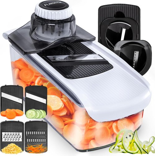 Fullstar Mandoline Slicer - 6-in-1 Kitchen Gadget with Safety Glove | Versatile Fruit, Cheese, and Veggie Cutter in White