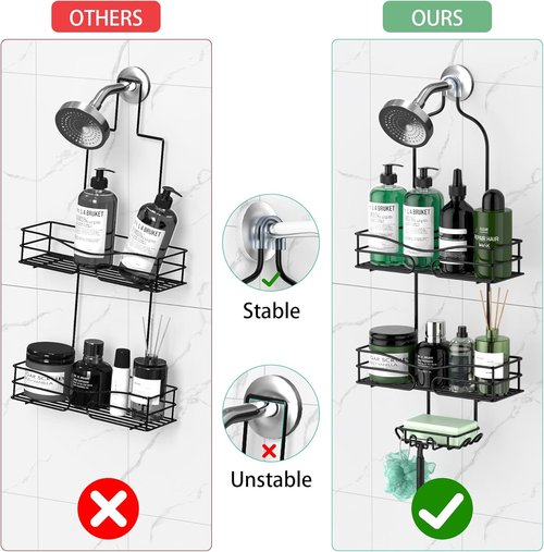 DAOYA Shower Caddy Organizer - 3-Tier Hanging Design with Soap Holder & 6 Hooks, Black