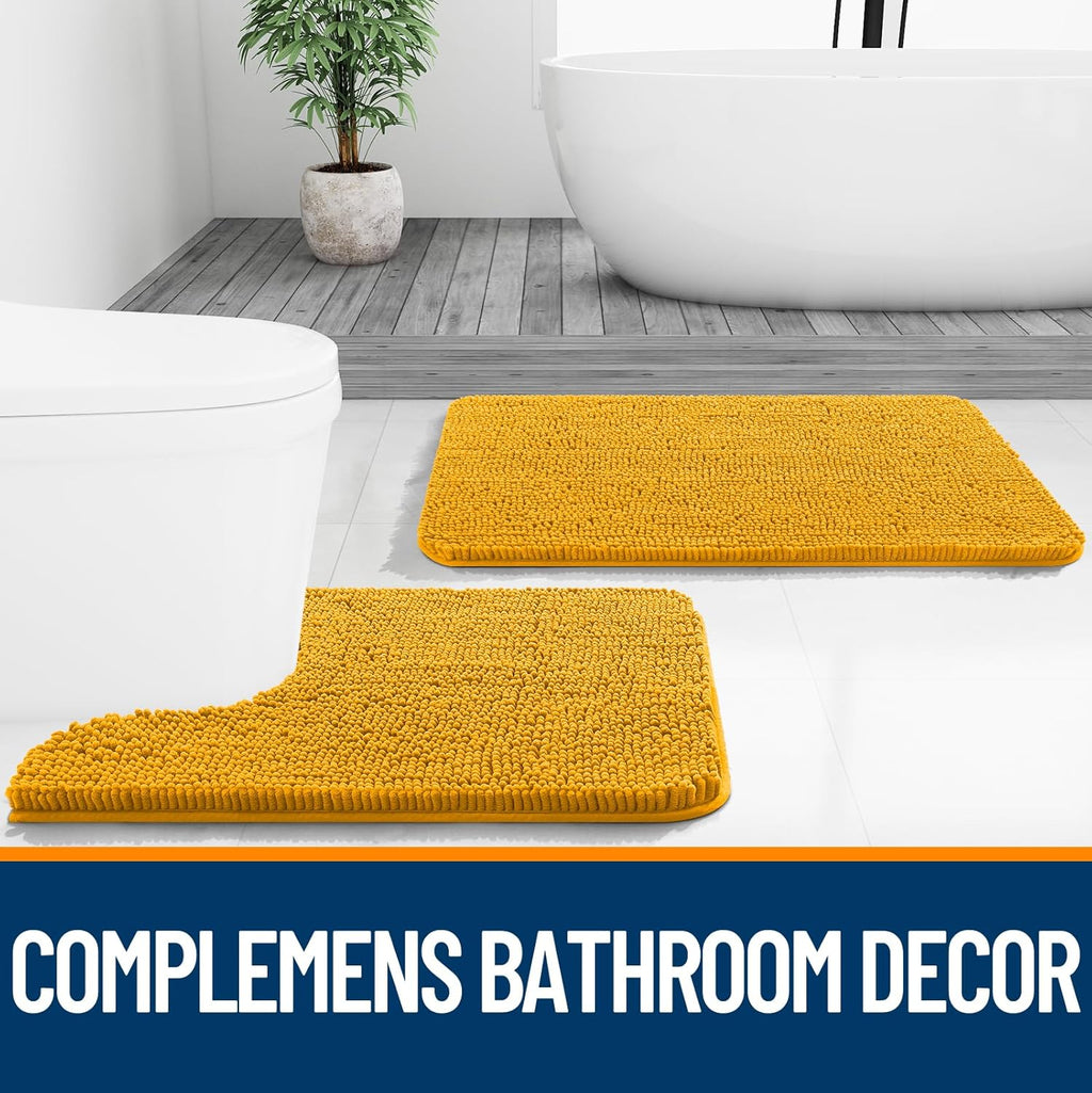 OLANLY Bathroom Runner Rugs - Soft Absorbent Chenille with Quick-Dry Rubber Backing | 44x24 Inches, Golden Yellow