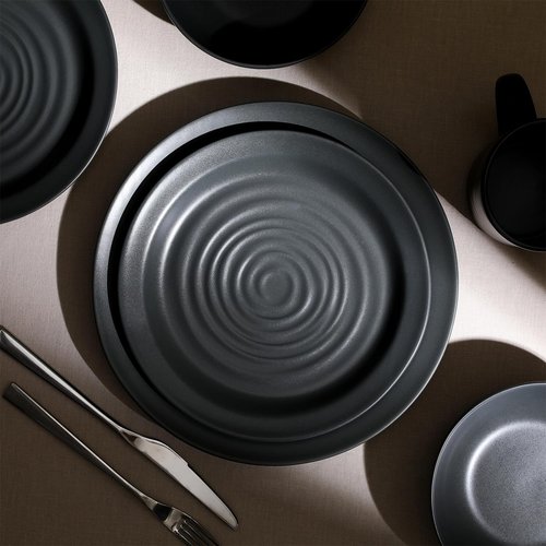 Stone Lain Orbit 16-Piece Round Stoneware Dinnerware Set, Charcoal, Service for 4 with Plates, Bowls & Mugs, Durable Ceramic Kitchen Tableware, Dishwasher & Microwave Safe