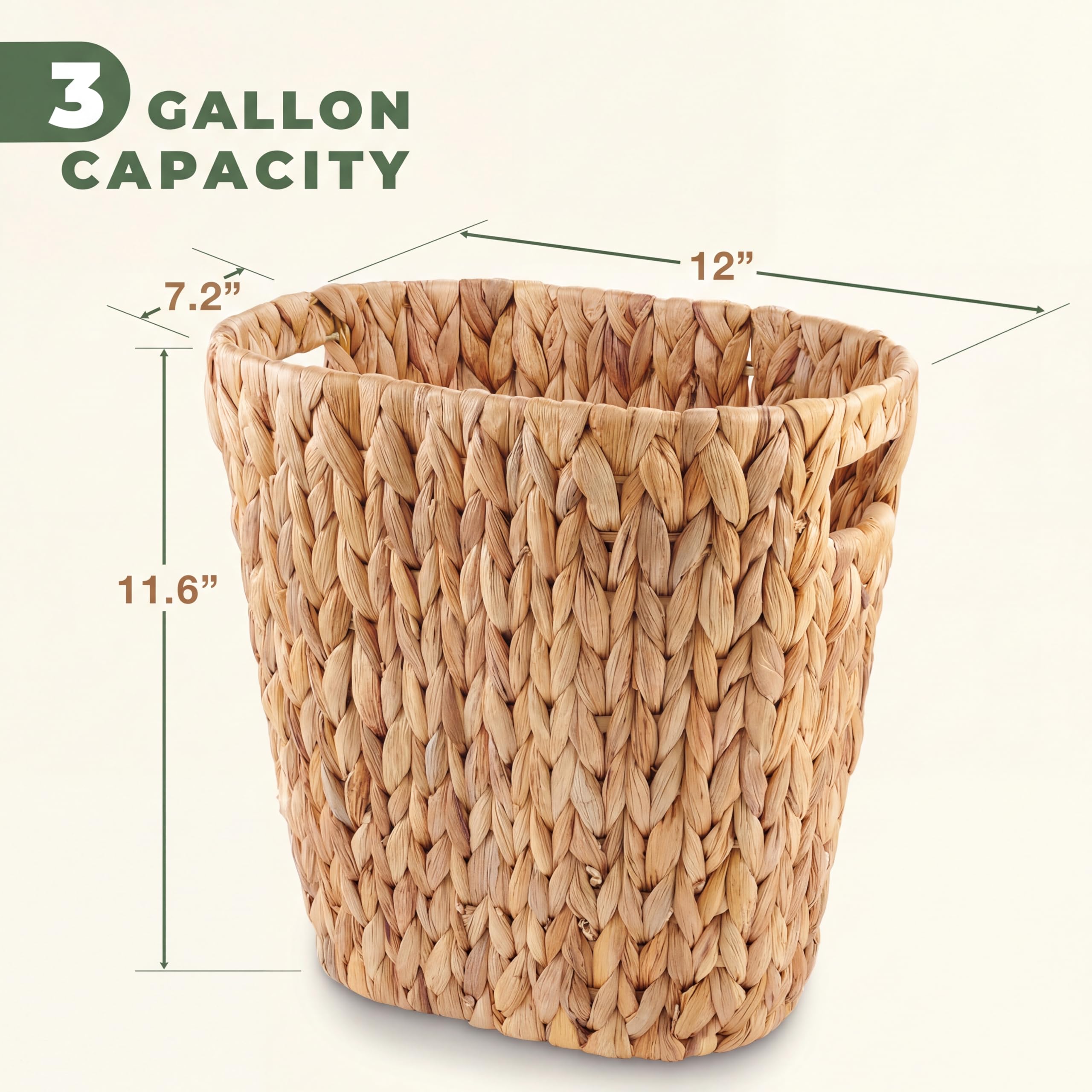 84ECO 2-Pack Oval Wicker Trash Cans – Rattan Trash Can - Wicker Waste Basket for Bathroom, Bedroom, Office - Decorative Waste Basket (Natural Hyacinth)