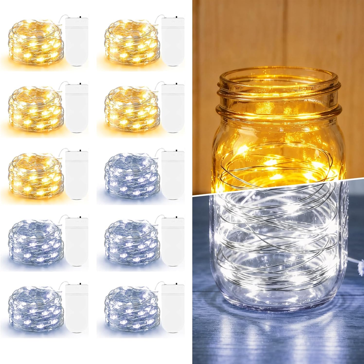 Skiennix 10 Pack Fairy Lights - 7ft 20 LED Battery Operated Twinkle String Lights | Warm & Cool White for DIY Crafts & Decor