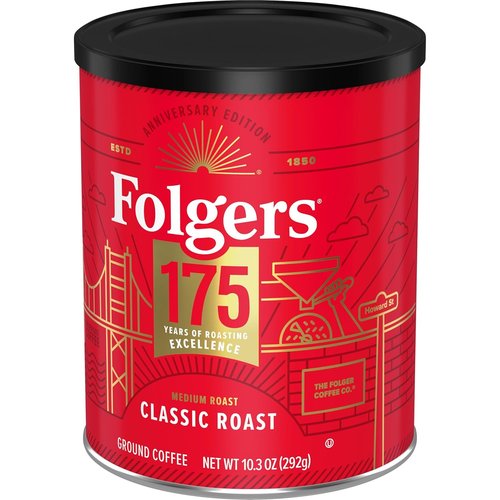 Folgers Classic Medium Roast Ground Coffee - 175th Anniversary Limited Edition Metal Can, 10.3 Oz