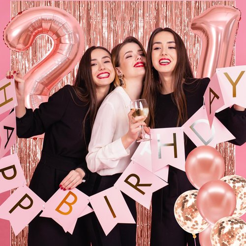 21st Birthday Decorations for Her,Happy 21st Birthday Decorations for Women Rose Gold 21 Boxes Decor for Girls Pink Rose Gold Foil Number Balloons Party Supplies Tassel Curtain