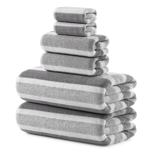 REDKISS Ultra Soft Bath Towel Set 6-Piece 35"x70" | 100% Microfiber, Highly Absorbent, Quick Dry | Gray Towels for Bathroom, Spa, Gym | 2 Bath, 2 Hand, 2 Washcloths