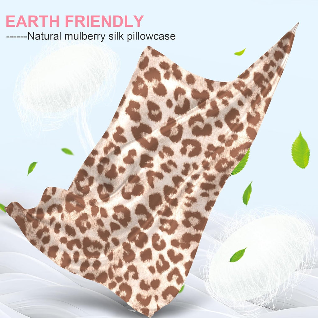 Skiennix Mulberry Silk Pillowcases - King Size 2-Pack with Hidden Zipper | Soft, Breathable Cooling for Hair & Skin - Leopard Beige