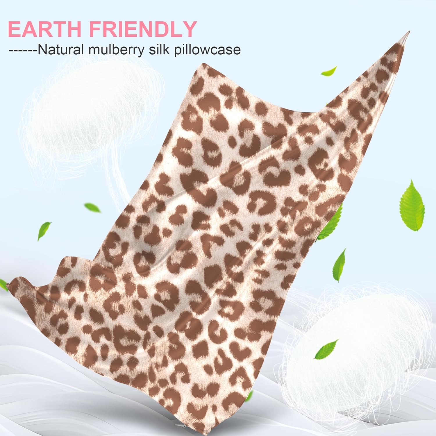 Skiennix Mulberry Silk Pillowcases - King Size 2-Pack with Hidden Zipper | Soft, Breathable Cooling for Hair & Skin - Leopard Beige