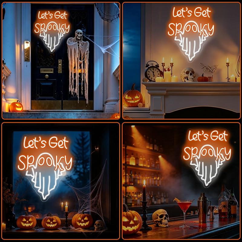 Let’s Get Spooky Ghost Neon Sign – Spooky LED Wall Decor with Variation: Ghost