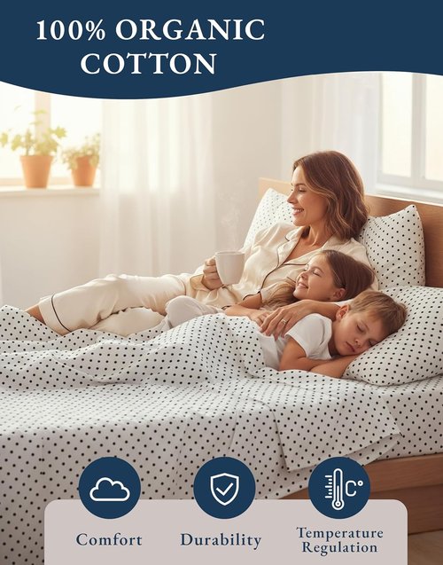 LANE LINEN 100% Organic Cotton Full Sheet Set - Soft, Comfy, Eco-Friendly Percale Bedding | Polka Dot Design