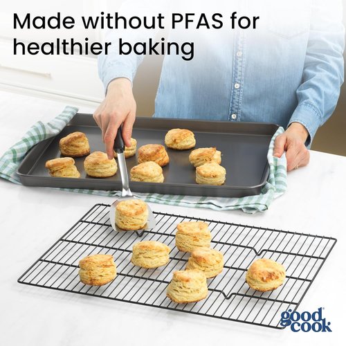 GoodCook Nonstick XL Cookie Sheet Set - 2 Everyday Sheets with Cooling Grid | Gray