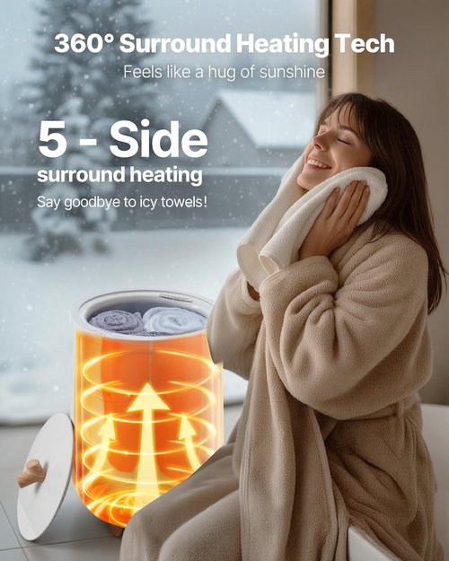 VEVOR Towel Warmer Bucket, 20L Large Towel Warmer for Bathroom, Auto Shut Off Towel Heater Fits up to Two 40"x70" Oversized Towels, Bathrobes, Blankets, 4-Level Timer Towel Warmer Ideal for Spa, Gray