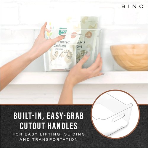 BINO Large Clear Plastic Storage Bins - 2 Pack | Pantry & Fridge Organizer | Kitchen Cabinet Solution