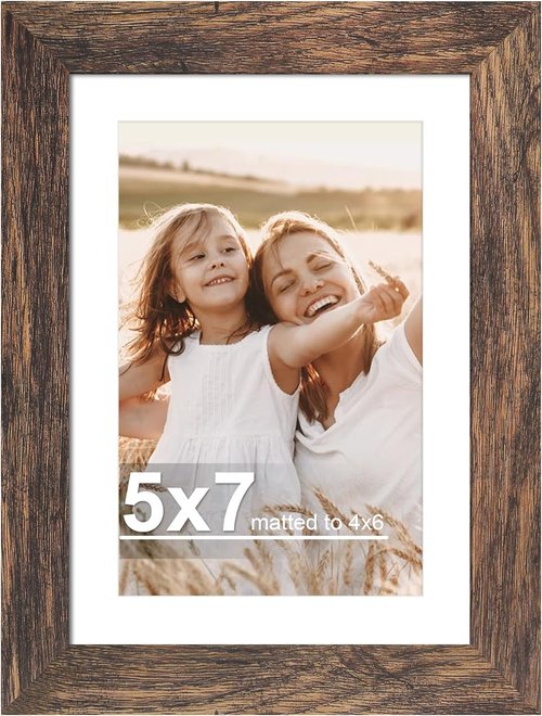 Hongkee 5x7 Picture Frame - Rustic Brown Wooden Frame for 4x6 or 5x7 Photos | Wall & Tabletop Display