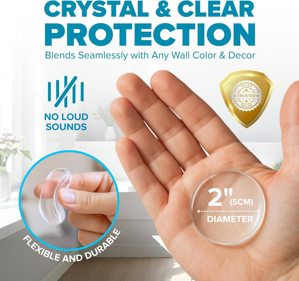 STRONGEST Home Wall Protector - Clear Self-Adhesive Door Knob Stopper Guards, 2-Inch | 6-Pack Rubber Bumpers