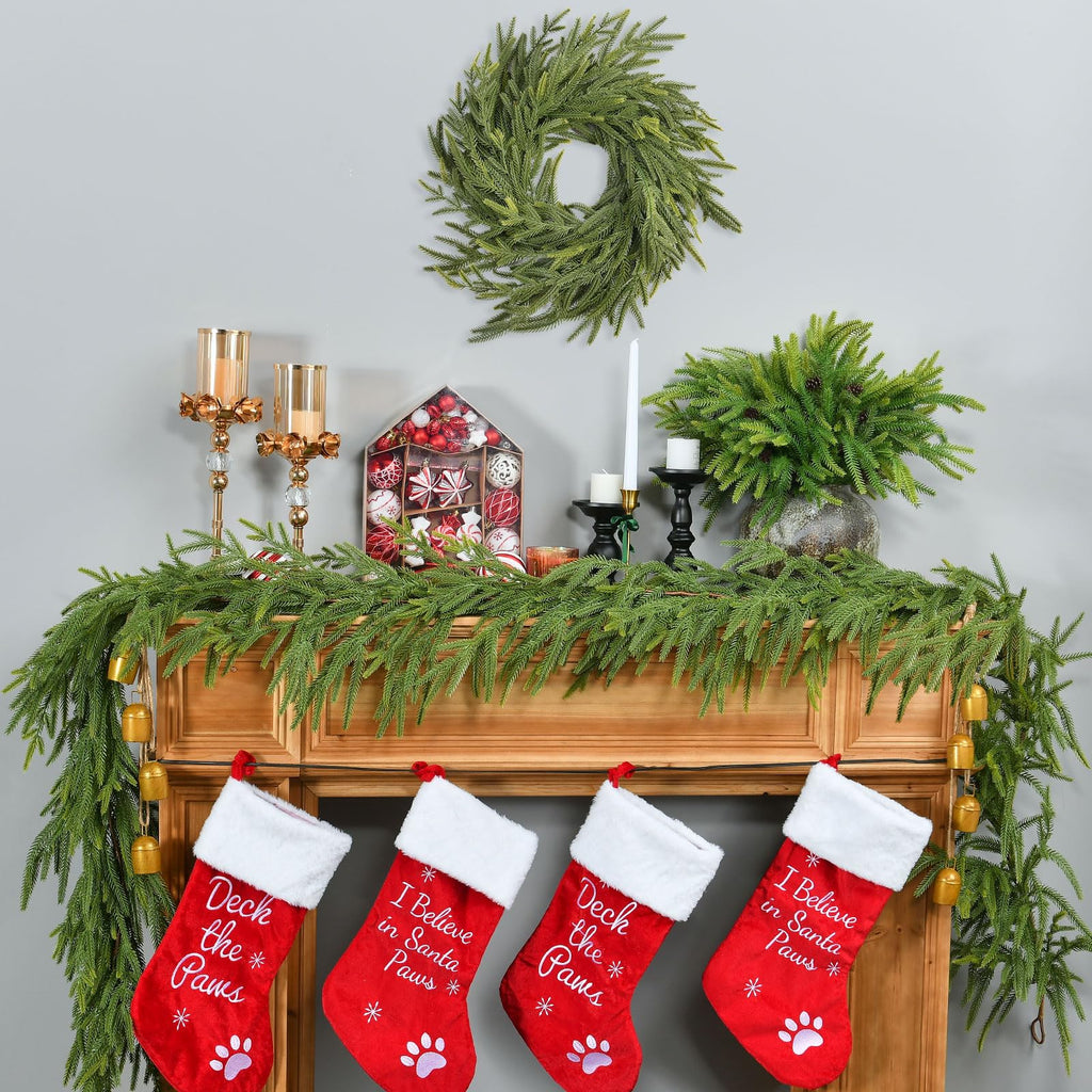 2 PCS 9 FT Artificial Norfolk Pine Garland, Real Touch Christmas Garland, Faux Winter Pine Garland for Fireplace Mantle Table Wall Stair Indoor Outdoor Xmas Holiday Christmas Decorations