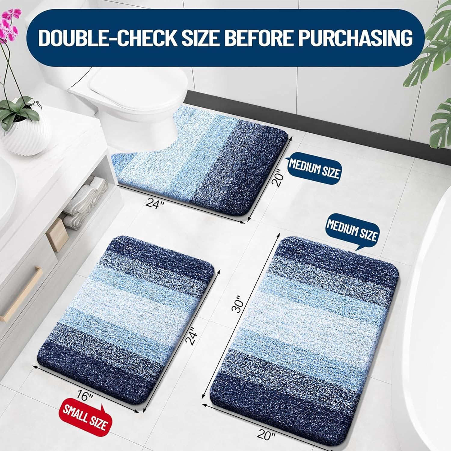 OLANLY Bathroom Runner Rug - Extra Soft Microfiber Mat, Quick Dry & Washable, 70x24, Navy