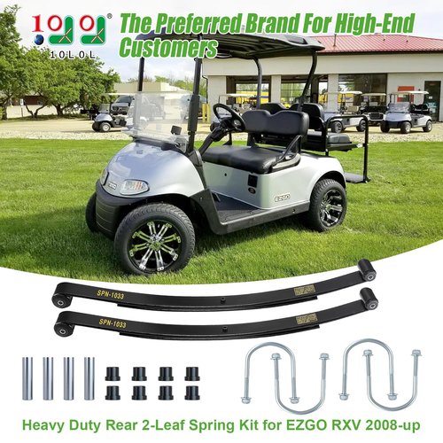 10L0L Heavy Duty Rear Spring Kit for EZGO RXV 2008-up Golf Cart, Dual Action 2 Leaf Spring with Bushings Sleeves U Bolts, OEM# 603498 604494