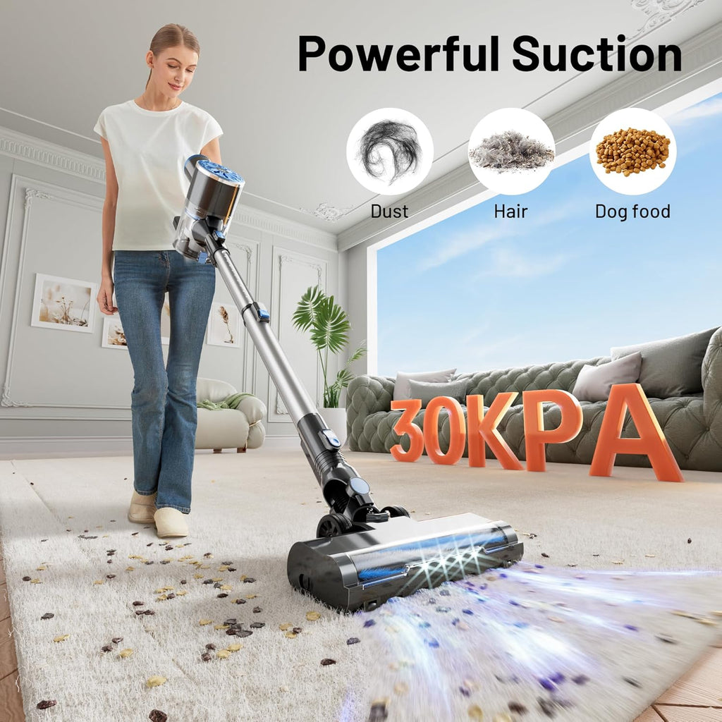 VIPSUN Cordless Vacuum Cleaner - Lightweight 6-in-1 Stick Vacuum with LED Screen for Home Use | Powerful Suction for Carpets & Pet Hair