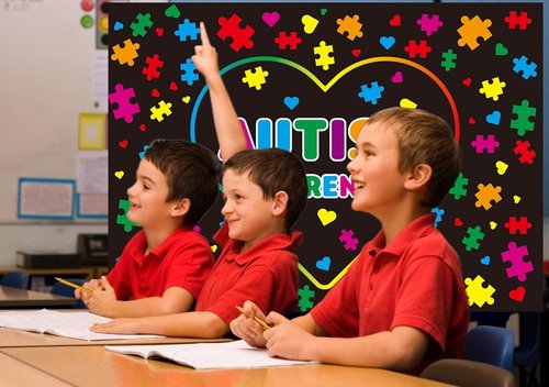 Colorful Autism Awareness Backdrop by [Brand Name] - Picture Puzzle Design | 7x5 FT Photo Prop