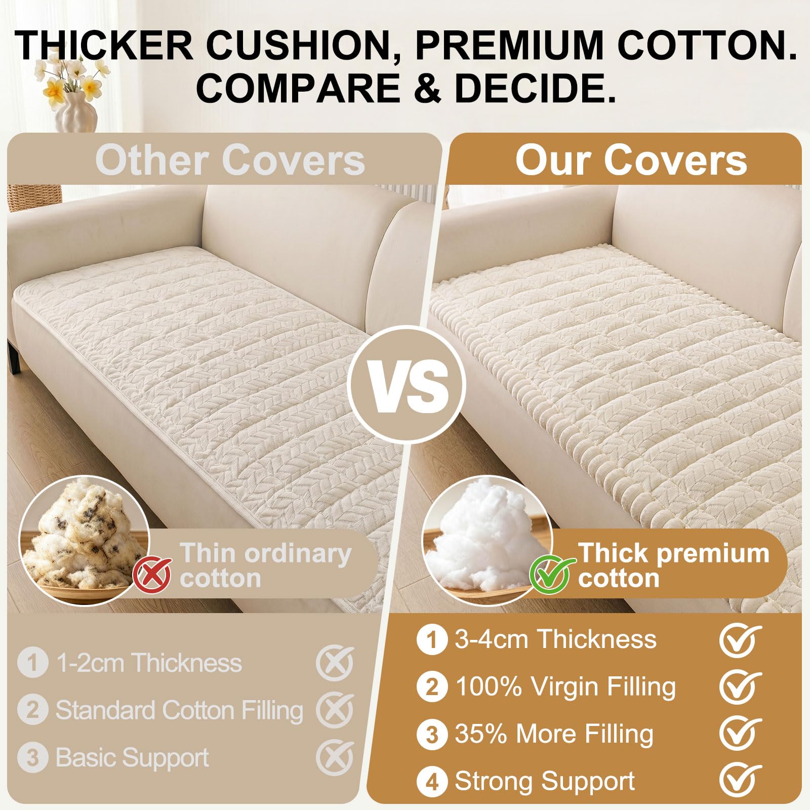 Smiry Non Slip Couch Covers for Dogs, Fuzzy Pet Couch Covers for 2-3 Cushion Sofa Pet Friendly, Soft Sofa Slipcovers Cushion Furniture Protector Washable (Beige, 27.6" x 59")