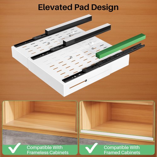 2 Pack Pull out Cabinet Organizer, Expandable Width(14"-24"), Depth(13"-24") with 3 Rails, Slide Out Drawers With Raising Pad for Framed Cabinets, with Adhesive Film for Cabinets in Kitchen, White