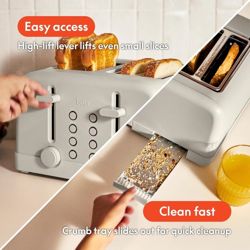 Bella 4-Slice Toaster - 6 Shade Settings with Reheat & Cancel Functions | Removable Crumb Tray, 900 Watts