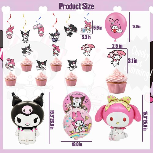 Kawaii Birthday Decorations, Cute Party Favors, Party Supplies Set Include Banner, Foil Balloons, Tablecloth, Backdrop, Cake Toppers, Hanging Swirl for Girls