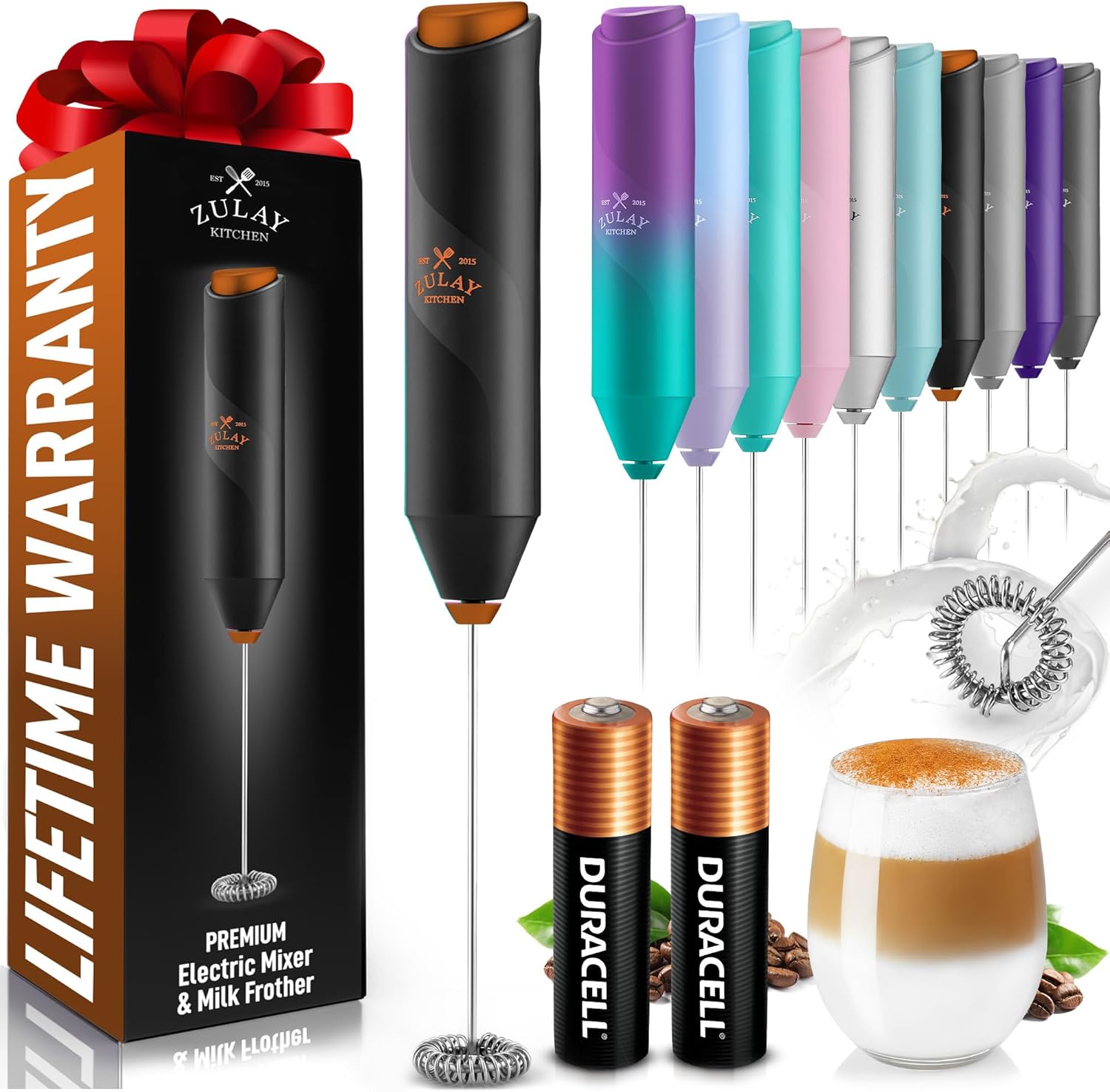 Zulay Kitchen Milk Frother - Ultra-Fast Handheld Mixer with Stainless Steel Whisk | Perfect for Coffee, Protein, Matcha & More