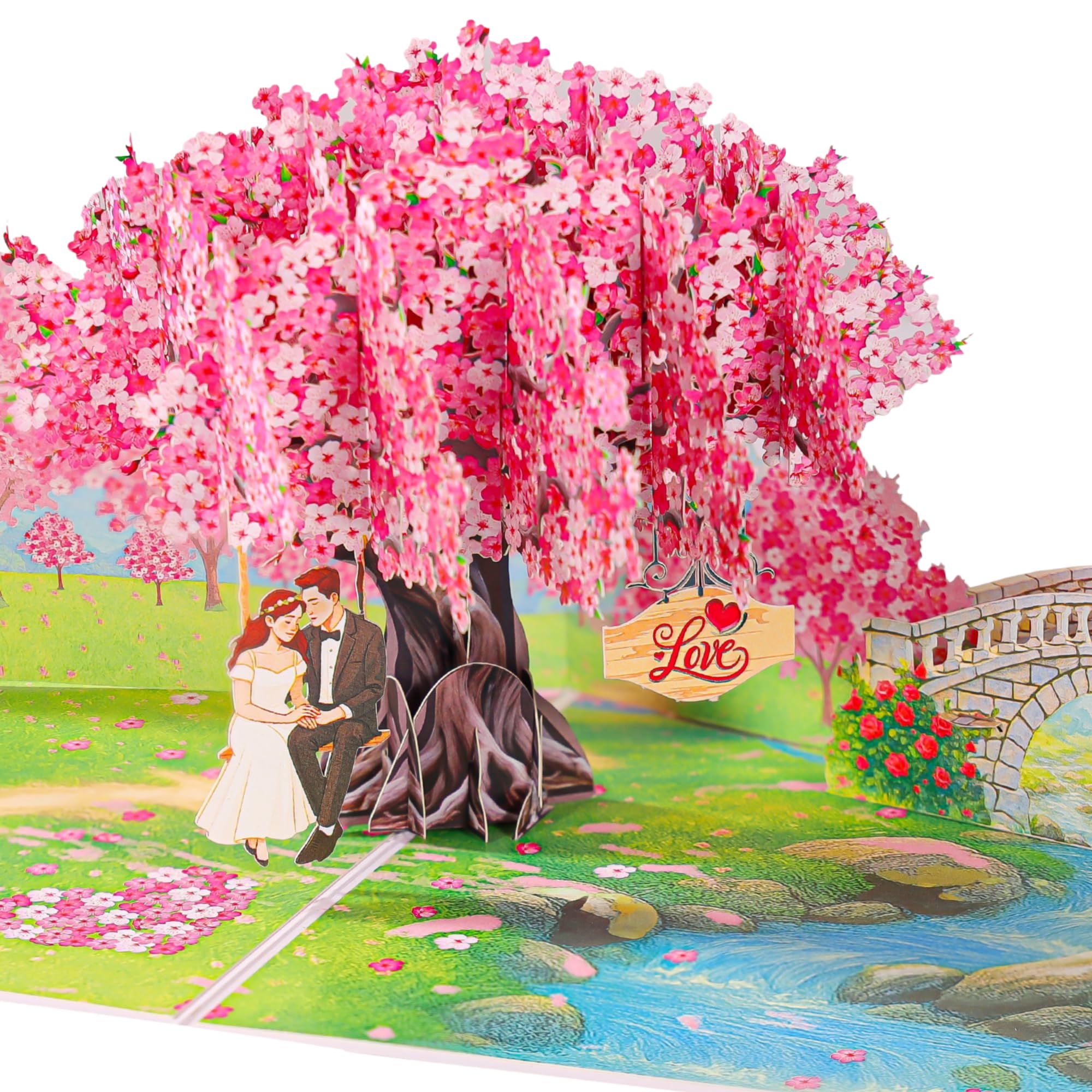 Pop Up Valentines Cards, 3D Cherry Blossoms and Swing Couple in Love, Anniversary, Wedding Cards for Wife, Husband, Her, Him, Girlfriend, Ideal Gift for Birthday, Wedding, Valentine's Day, Mothers Day
