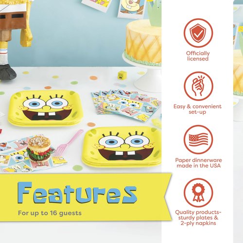 Spongebob Plates and Napkins for 16 | Spongebob Birthday Decorations | Spongebob Party Decorations | Officially Licensed