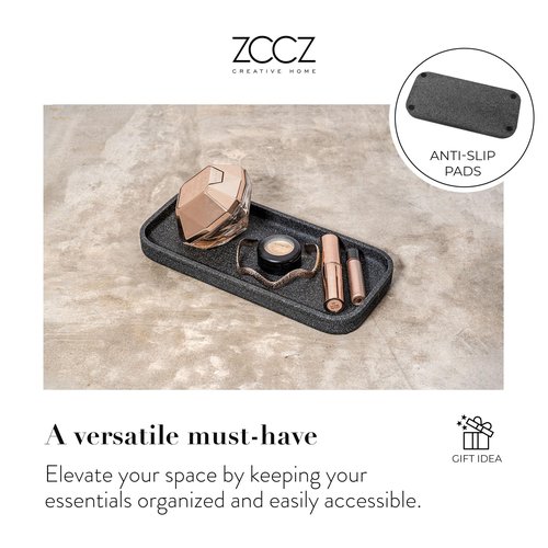 ZCCZ Black Stone Bathroom Accessories Set 6 Pieces - Toothbrush Holder, Lotion Dispenser, Qtip Container, Vanity Tray, Tumbler - Countertop Organizer for Bathrooms - Elegant and Functional Décor Set