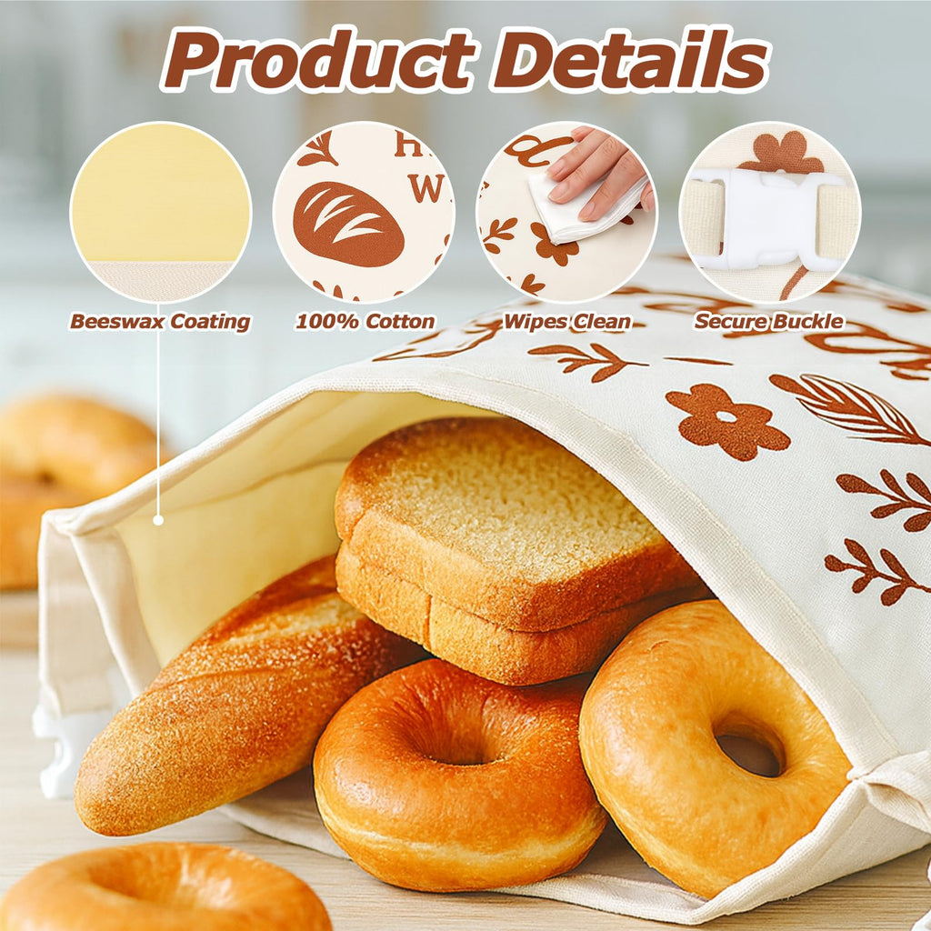 Beeswax Bread Bags for Sourdough & Homemade Bread XL 17x13 Inch, Reusable Bags for Homemade Bread Sourdough, 2 Packs Cotton Bread Storage Bags for Freezer & Refrigerator (Red)