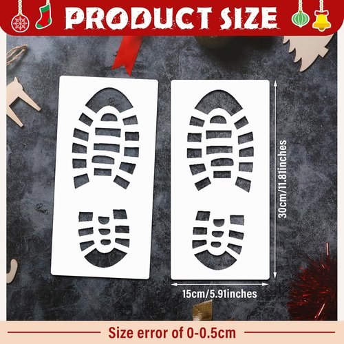 Cholemy Santa Footprint Stencils - 6 Pcs Hollow Out Elf & Reindeer Designs for Holiday Decor