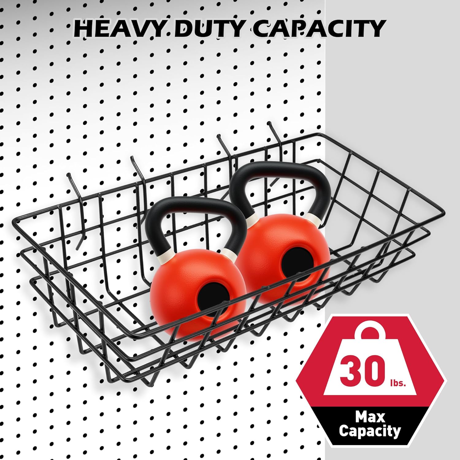 Premium Black Metal Wire Baskets | 5-Piece Heavy Duty Pegboard Organizer Set for Garage & Craft Room