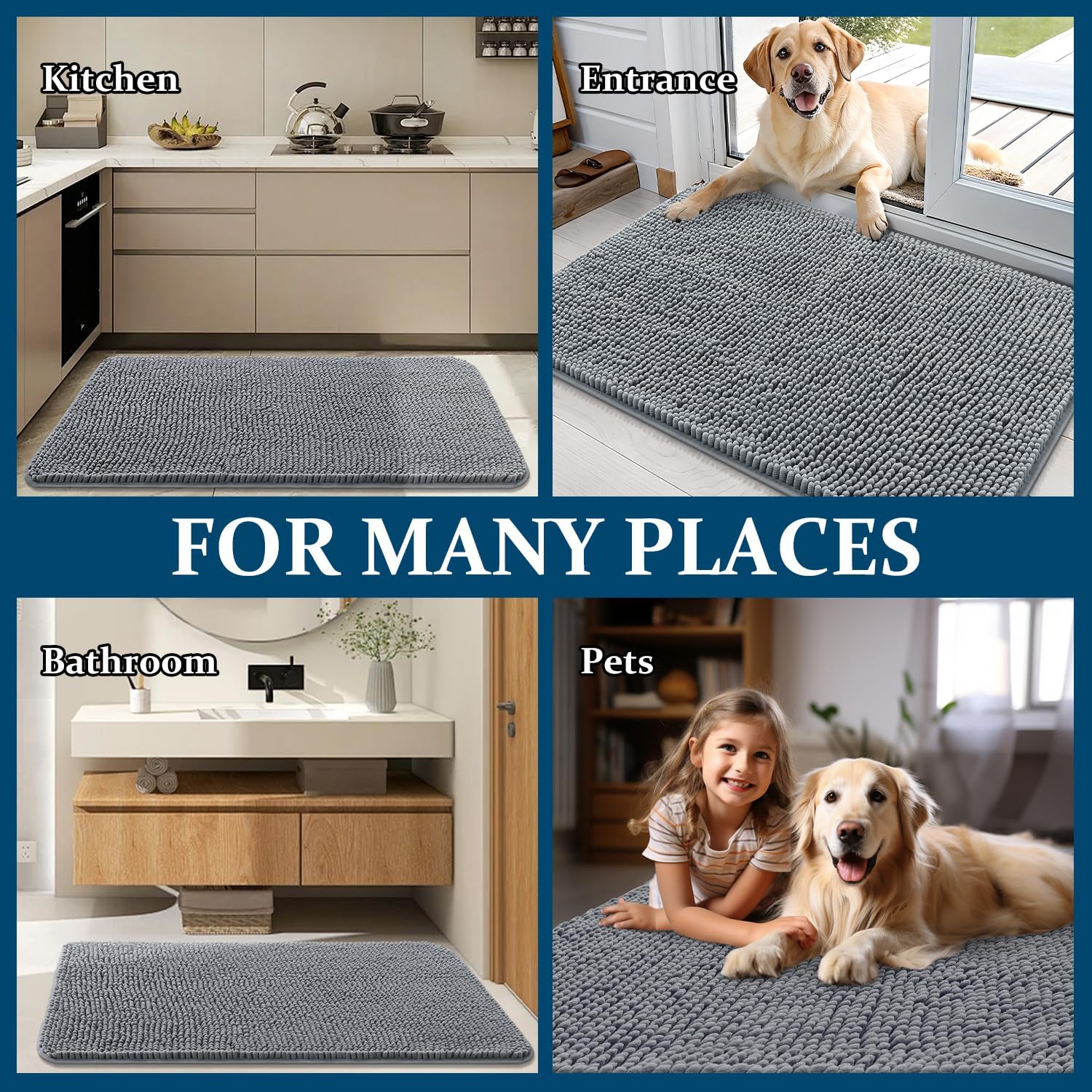 OLANLY Dog Door Mat - 3-Piece Set with 30x20 Size in Grey | Durable and Stylish Design