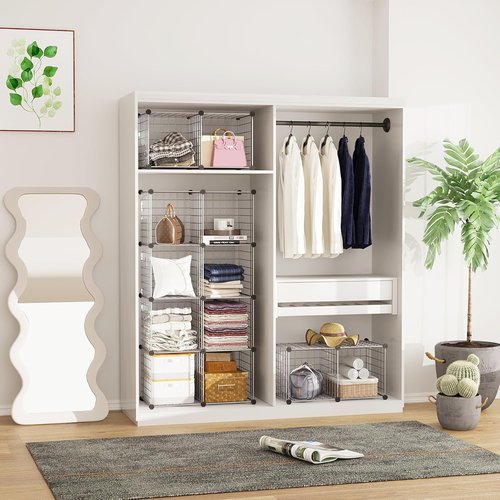 C&AHOME Wire Cube Storage - 12-Cube Organizer with Modular Metal Grids | Ideal for Home & Office, Silver Gray, 36.6”L x 12.4”W x 48.4”H