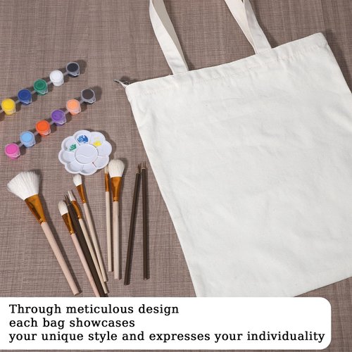 Blank Canvas Tote Bag for Women, Aesthetic Tote-Bag with Zipper Reusable Grocery Bag Aesthetic Totes-Bag with Handles Cotton Shopping Cloth-Bag for Crafts DIY Gift Advertising Promotion Activity