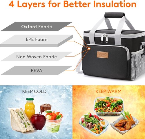 Lifewit Insulated Lunch Bag - Soft Cooler Tote for Adults | 12-Can Capacity, Gray & Black