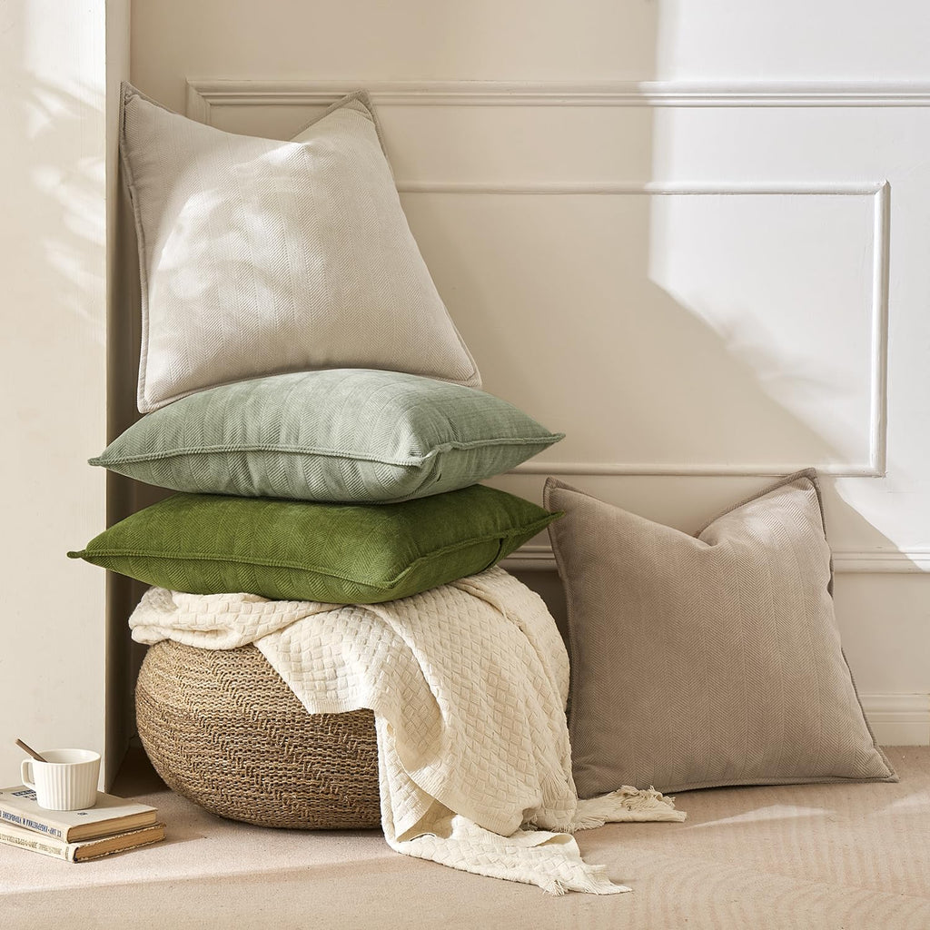 MIULEE Pack of 2 Cream Beige Decorative Pillow Covers 20x20 Inch Soft Chenille Luxurious Couch Throw Pillows Farmhouse Cushion Covers with Elegant Design for Sofa Bedroom Living Room Summer Decor