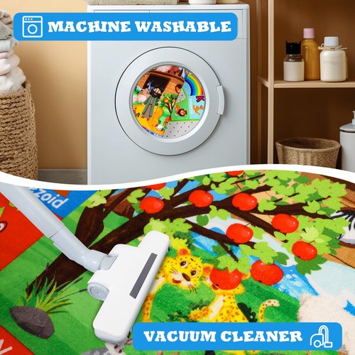 DINSUMRUG ABC Kids Rug for Playroom 59×39.4 in Noah's Ark Animals Rug Baby Play Mat Alphabet Mat Shape Color Classroom Carpet Kids Playroom Early Learning Carpet for Preschool Toddlers Tummy Time
