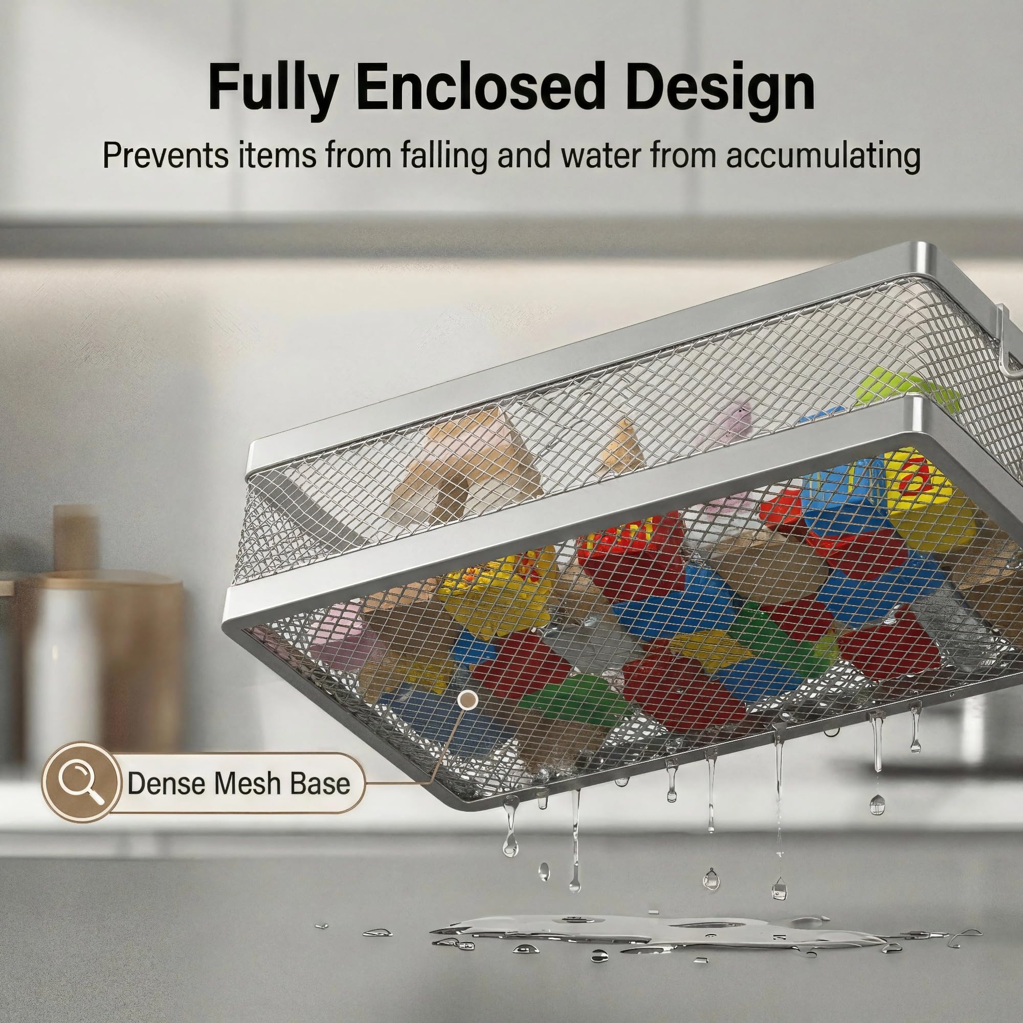 PUSDON Mesh Shower Caddy Wall Mount, Heavy Duty Adhesive Bathroom Shelf Organizer, Rustproof Floating Spice Rack for Kitchen Pantry, Holds 50 LBS, Multi-Purpose Storage Silver Gray -2 Packs (Netting)