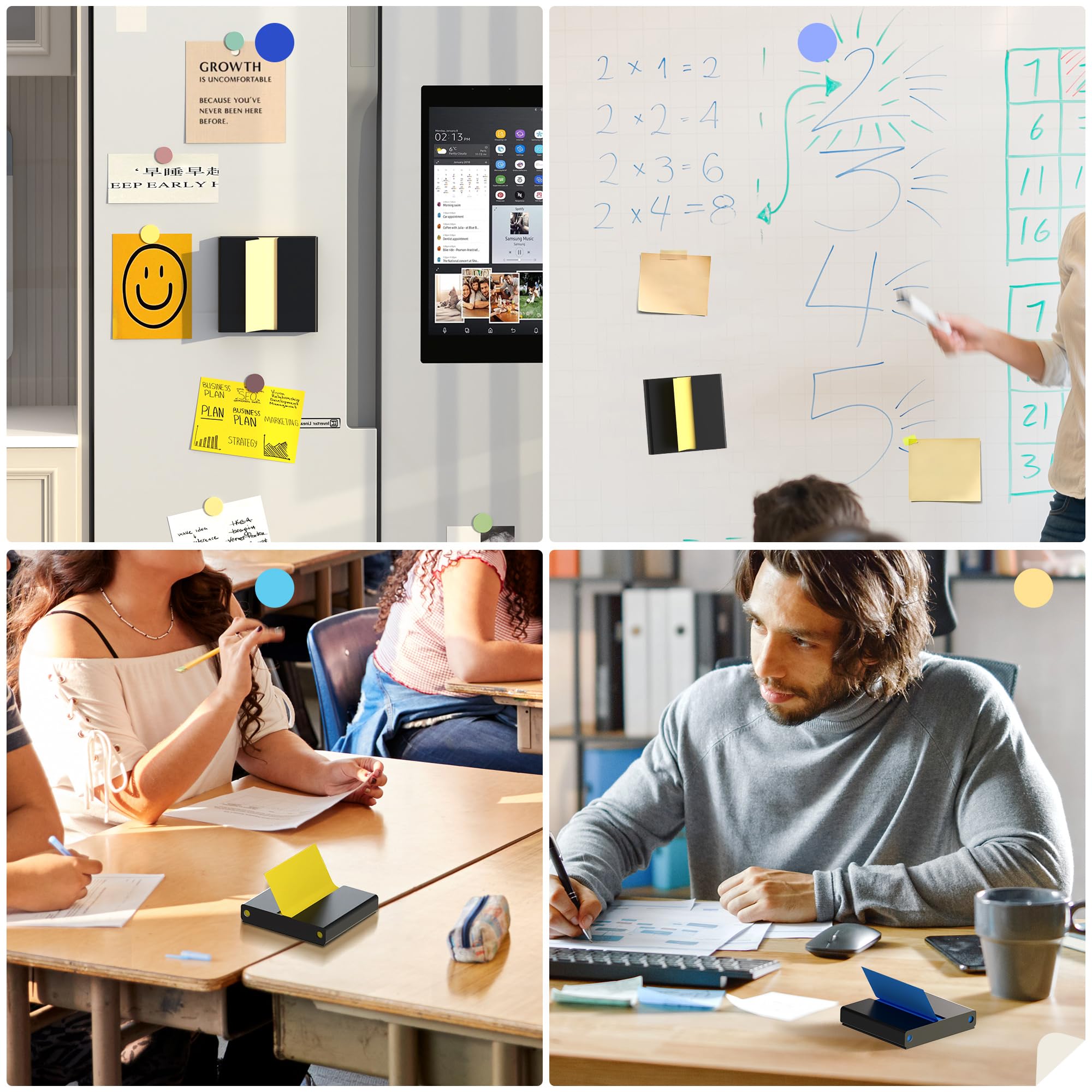 Sticky Note Dispenser, Magnetic Sticky Note Holder for Post It Notes, 3 x 3 Inch Sticky Note Organizer for Office Home Classroom, Black