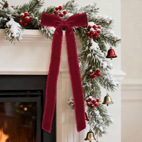 Burgundy Velvet Christmas Bows - 20 Pcs Large Pre-Tied Handmade 4.7"x11" Gift Wrapping Decor