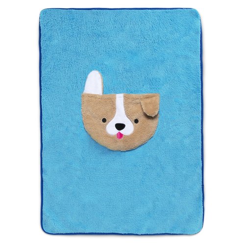 Delta Children Sherpa Throw Blanket with Storage Pocket for Kids, Teal Dog